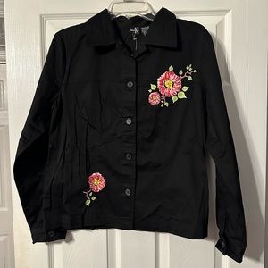 NWT Dina K Button Down Floral Accent Top